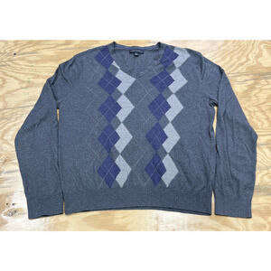 Banana Republic Silk Cashmere Blend Argyle Sweater Mens Large Mature Preppy Golf